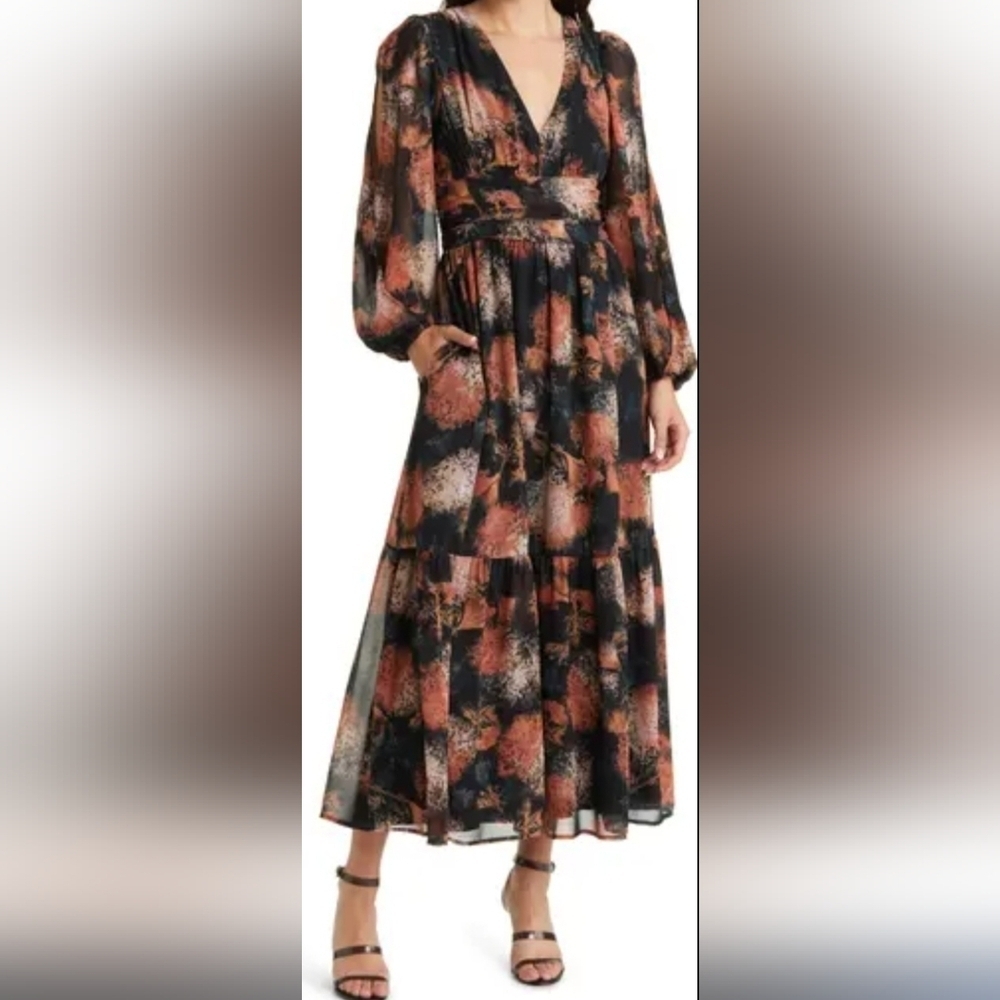 Chelsea28 Floral Split Long Sleeve Tiered Maxi Dress Size XXS - Picture 5 of 16